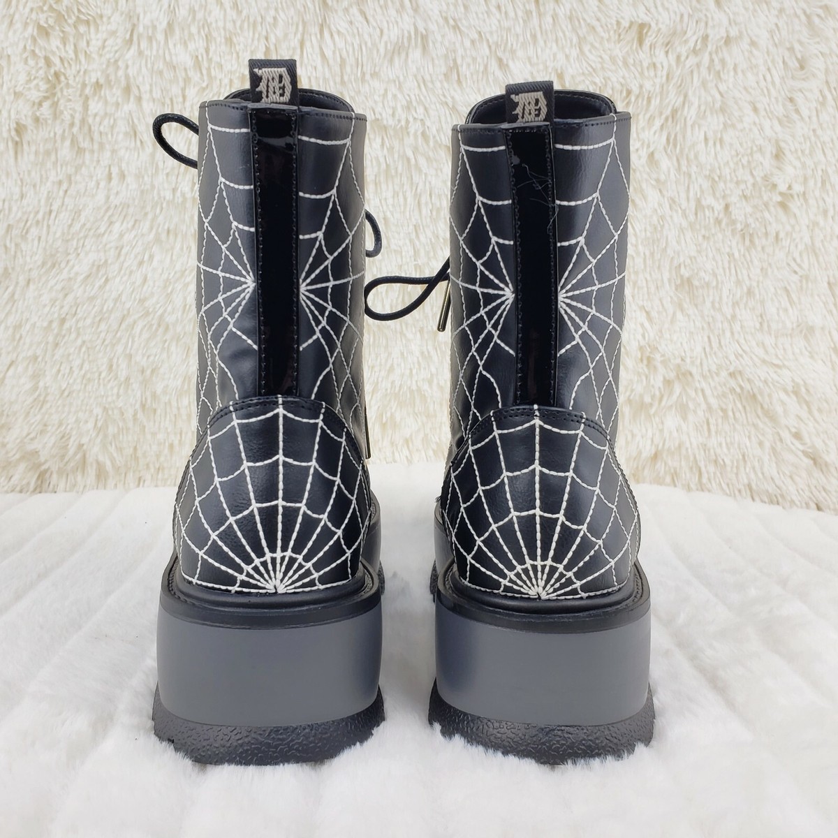 Slacker 88 Black Matte Spider Web Design Up Ankle Boots US 6