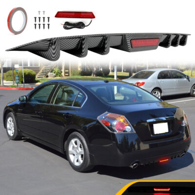 For Nissan Altima Carbon Rear Bumper Diffuser Lip Spoiler + LED Tail Brake Light