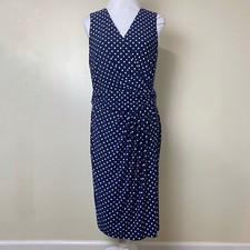 Chaps Ralph Lauren Ladies Navy Blue/White Polka Dot Dress Size XL NWT $95.00