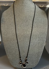 NECKLACE Silver Metal Beads Arranged To Make A PENDANT On Black Cord 36 Inch