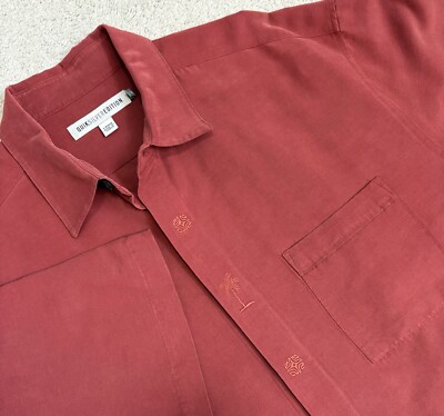 Quicksilver Edition Shirt Mens L Rust Camp Button Up Short Sleeve Linen Blend