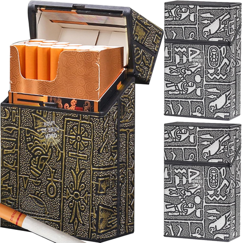 Cigarette Case King Size Holds 20 Capacity 85Mm Push to Open 3 Pack Retro (Black