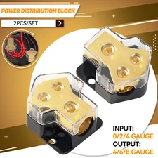 2x Car Audio Splitter Amp Distribution Power 0/2/4 Gauge In 4 / 6 / 8 Gauge Out.