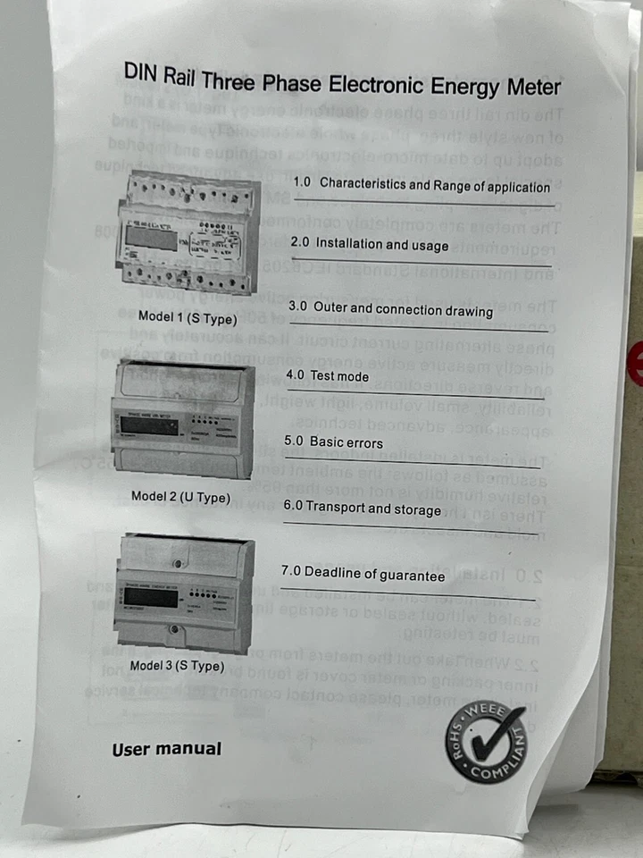 220V 3 X 20 (80) A 3 Phase 4 Wire Din Rail Electronic Energy Meter, S Type - Image 3 of 4