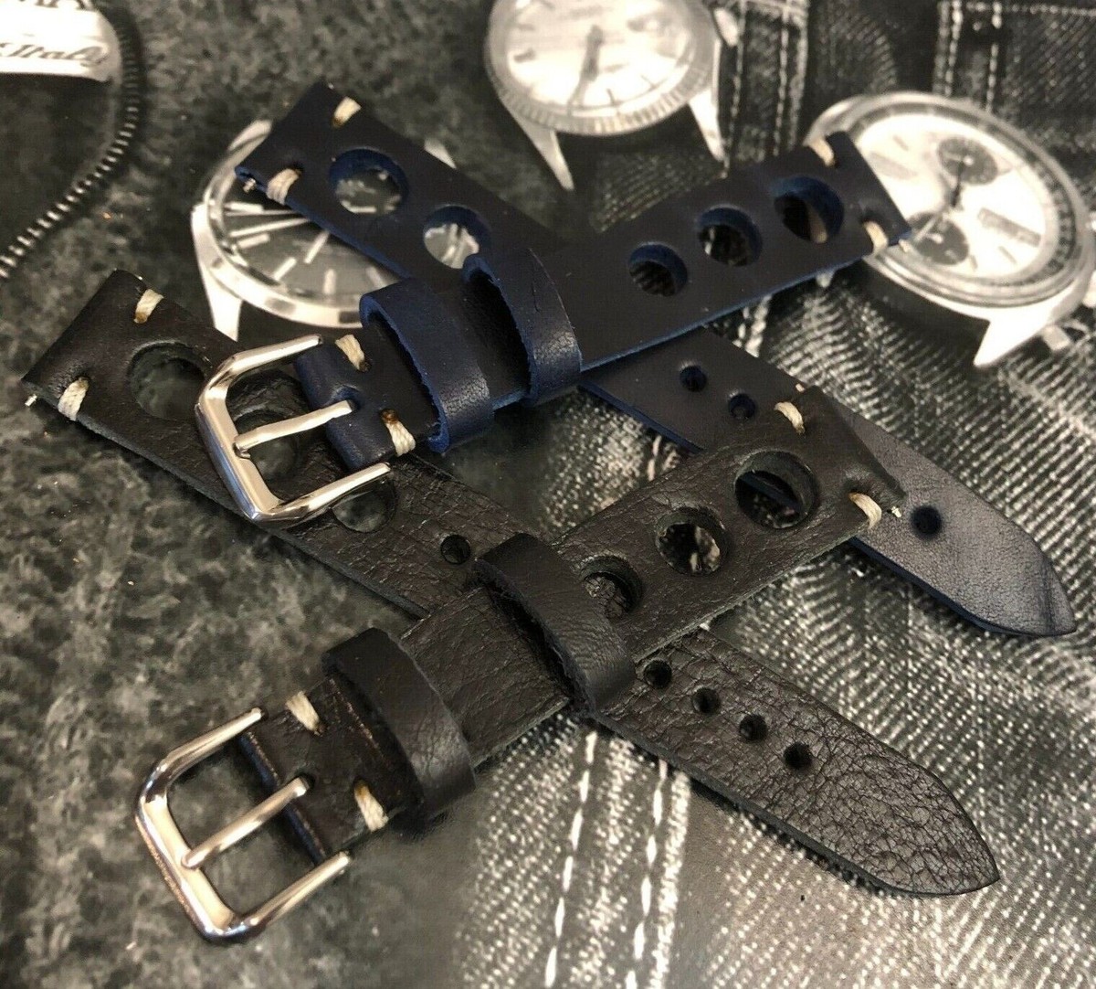 Cinturino Pelle Forata Rally Cinturino Orologio In Vera Pelle Forata Stile Racing/rally, Larghezze 18-22mm, Look Vintage, Senza Etichette Frena - Foto 10