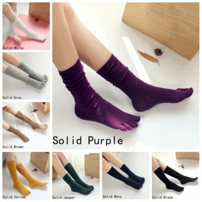 2 Paires Femmes Filles Coton Mélange Cinq Doigt Chaussettes Bas Rayure Solide - Photo 1/4