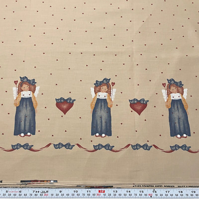 Vintage 1994 Daisy Kingdom Country Angel Border Tan Cotton BY THE YARD 36'' x 44''