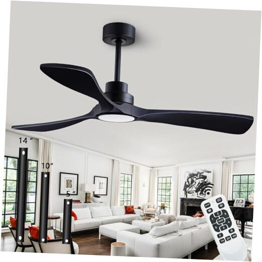 52-Inch Black Wood Ceiling Fan with Lights and Remote Control