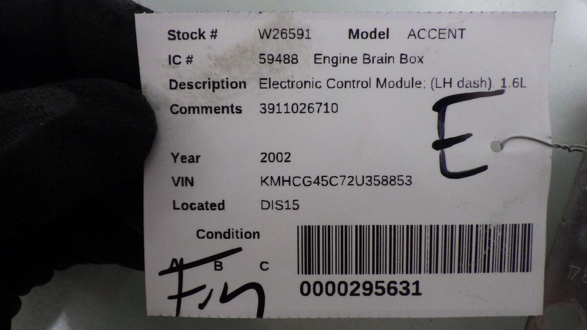 2002 HYUNDAI ACCENT Engine Control Module 3911026710 2002 HYUNDAI ACCENT Engine Control Module 3911026710