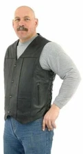 Men's Motorcycle Front Snap-up Leather Vest with Concealed Carry & Side Laces 