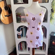 Shein Womens Lavendar Floral Embroidered Mini Dress Sz S Y2K Fairy Spring Retro