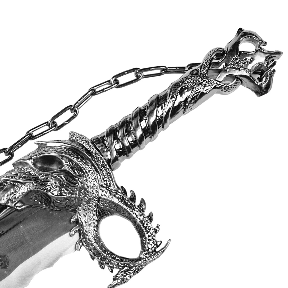 Juego de espada Kratos de doble hoja God of War con placa (plata) Foto 3 de 4