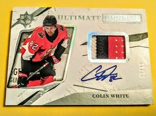 🌟COLIN WHITE /49 AUTO JERSEY🌟 ULTIMATE ROOKIES 2017-18 #64 3CLR NICE PATCH🔥🏒