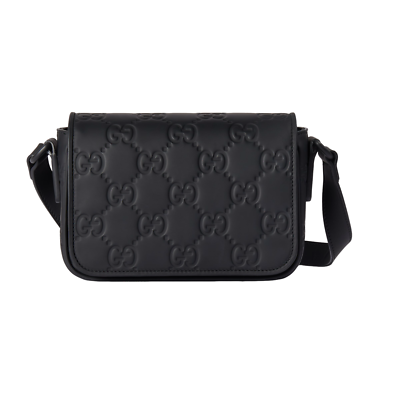 GUCCI $1550 Black Rubber-Effect Leather Mini Messenger Bag New