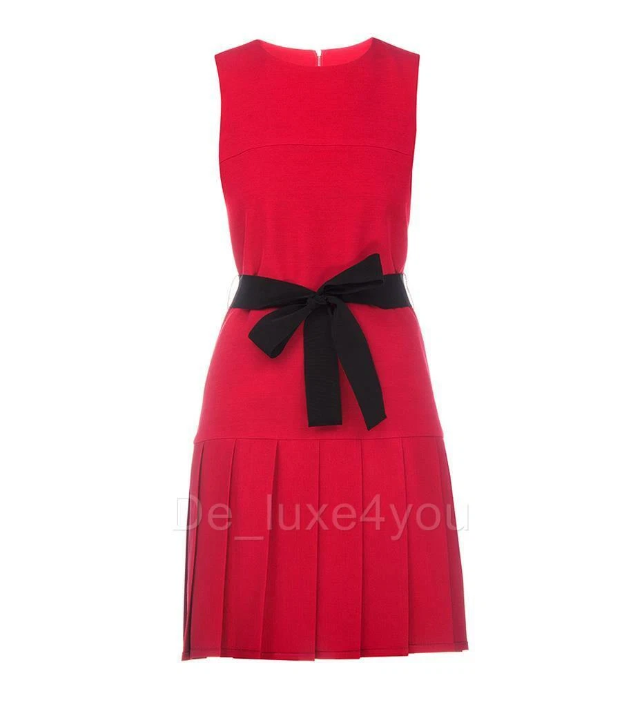 Nuovo Abito Gucci Mini Cocktail Seta Rossa con Nastro Cintura Nera. 38 US 2