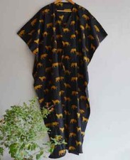 Indian Black Kimono Kaftans Summer Dress Night Gown Maxi Bridal Caftan Dress US