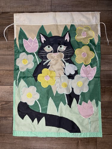 Vintage Black Cat With Flowers Outdoor Flag 40 X 27