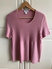 Peter Hahn Lilac Short Sleeve Ribbed 100% Merino Wool Jersey Top Size UK 16