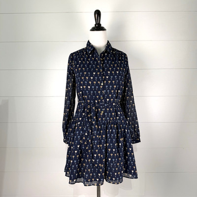 Mayoral Drop Tie Waist Shirt Dress Girl 14 XL 157 Floral Heart Print Party Blue