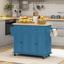 Rolling Kitchen Microwave Island with Flexible Storage Shelf Unit and Drawers