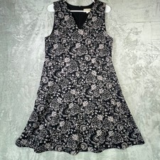 LOFT Outlet Floral Print V Neck Sleeveless Midi Dress Size 12 Black Mauve