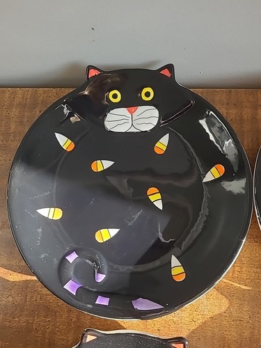 Set Of 4 Halloween Black Cat Plates 81/2 "