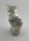 Fenton Opalescent Art Glass Hand Painted Cat Figurine Floral Signed