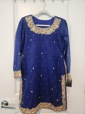 NEW Pakistani Indian Ethnic Elegance Blue Kameez Kurta Kurti Shirt Top Eid Fancy