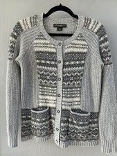 Eddie Bauer Women  s Vintage Gray Fair Isle Cotton/Wool Blend Sweater. Size Small