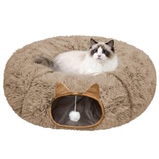 Cat Tunnel Bed for Indoor Cats, Soft Plush Donut Peekaboo Cat Cave, Multifunc...