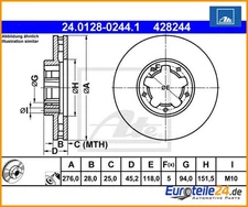 2pcs Brake Disc ATE 24.0128-0244.1 for Nissan Cabstar