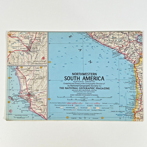 Vintage 1964 National Geographic NW South America Map Colombia Peru Amazon