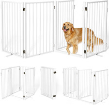 Metal Freestanding Dog Gates with Door for Outdoor Indoor,80'' Extra Wide 32'' T