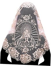 Church Mantilla - Catholic Veil With Triangle Holy Virgin Embroidery Champagne