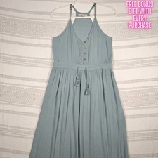 Rip Curl Green Blue Tie Waist Maxi Dress Boho Tassel Detail Size XS