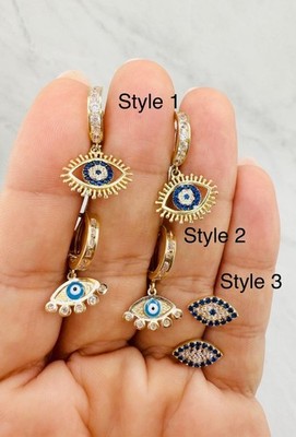14K Massiv Gold Ohrringe Böser Blickschutz Rot / Blau - Aretes Ojo Griego Oro