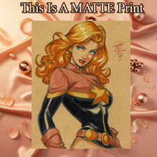 Captain Marvel Color Illustration Mixed Media Fine Art Print 8.5x11 - Keyeske