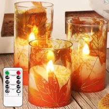 Fall Flameless Candles with Remote Timer Maple Leaves 3" x 4" / 5" / 6"