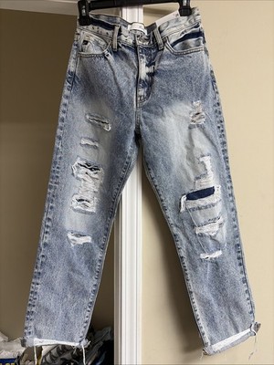 Kancan High Rise Straight Medium Wash Distressed Jeans Size 5/26