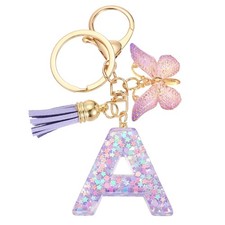 uxcell Initial Letter Keychains, Resin Cute Butterfly Tassel 10.5 cm, Purple