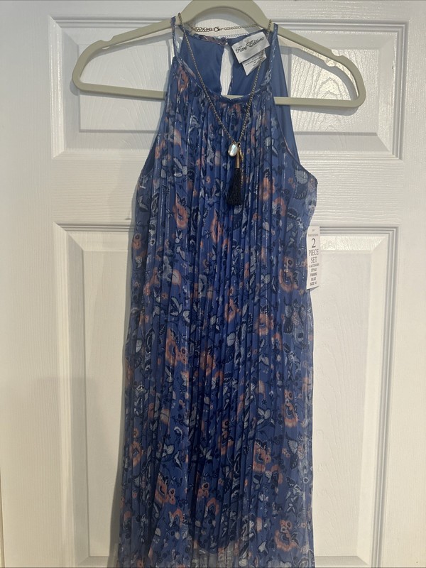 Rare Editions Girls Size 14 NWT! Gorgeous Floral Lined Halter Dress W/ Necklace!