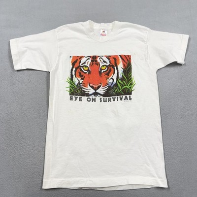 Vintage Eye On Survival Tiger Shirt Mens Medium White Fruit Of The Loom 1990s
