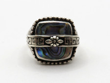LADIES VINTAGE 925 STERLING SILVER ORNATE RING w ABALONE SHELL - SIZE 9 