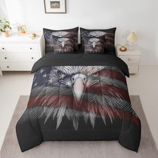 Eagle Bed in A Bag Full American Flag Comforter Set 7 Piece for Kids Adults,W...