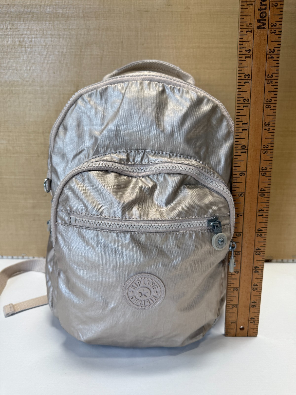 Kipling Metallic Beige Mini Backpack Zippered Poc… - image 9