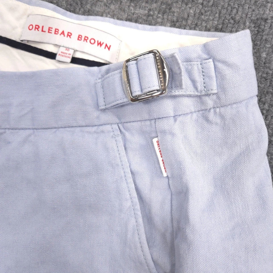 Pantalones Cortos Orlebar Marrón Norwich Lino Para Hombre 30 Azul Claro Chinos 8" Entrepierna Preppy Foto 2 de 4