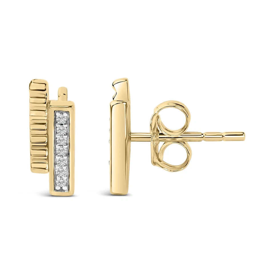 14k Yellow Gold Plated .925 Sterling Silver Diamond Accent Bar Stud Earrings - Image 3 of 4