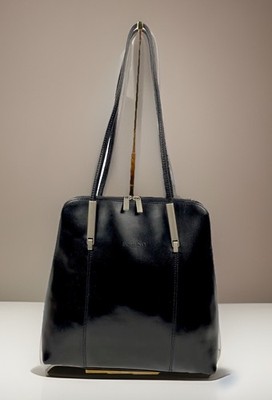 SOLANO Paris France Black Smooth Leather Double Handle Shoulder Bag