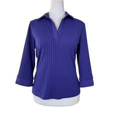 Vintage  90s Aqua Blues Purple Ribbed 3/4 Sle...