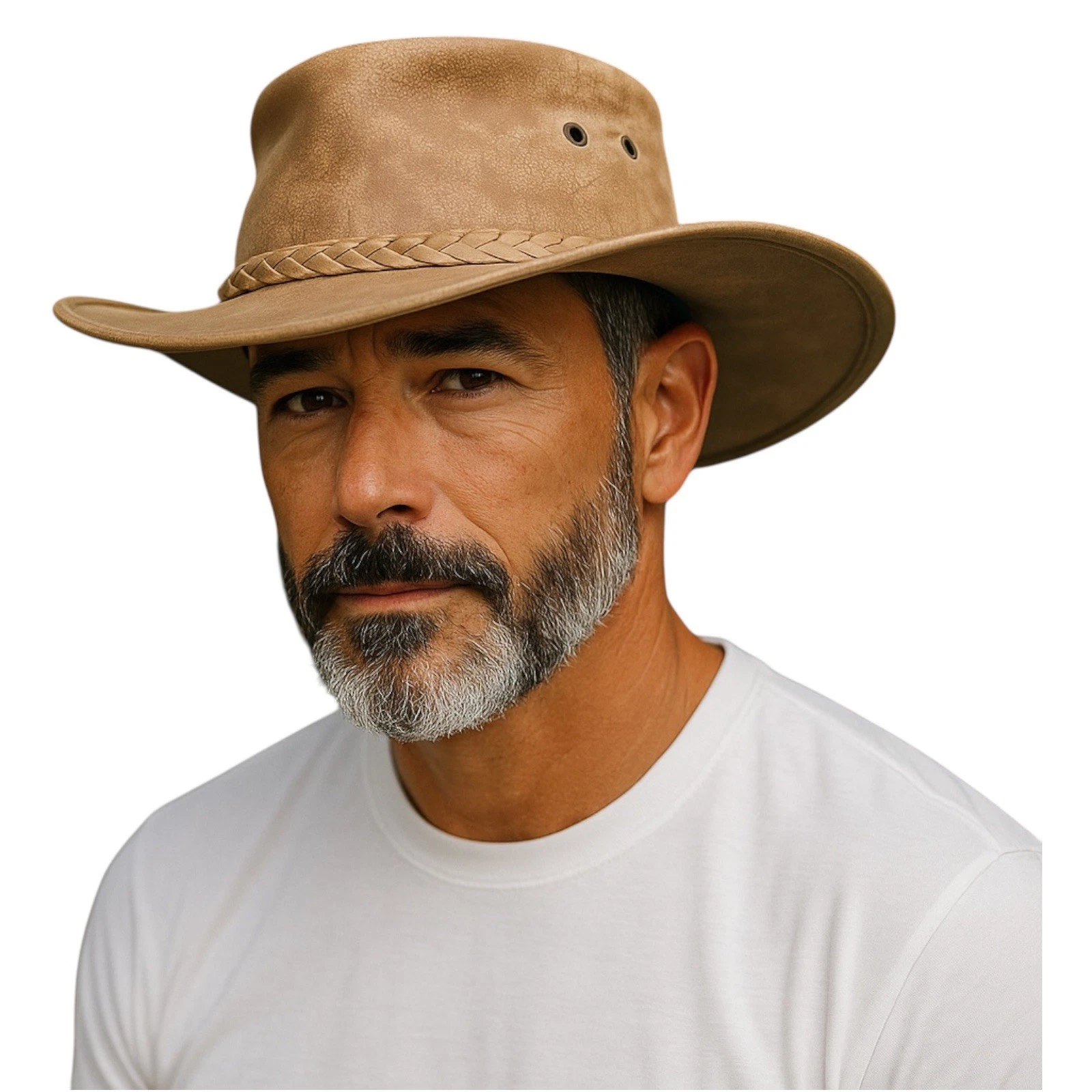 Australian Western Style Foldable Leather Cowboy Hat Beige Light Weight Soft Hat